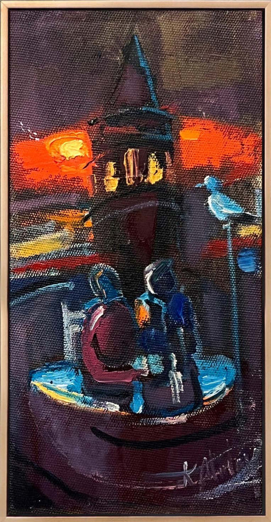 Galata Kulesi'nde Başbaşa Yağlı Boya Tablosu