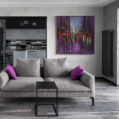 Fütüristik Şehir Işıkları Yağlı Boya Tablosu