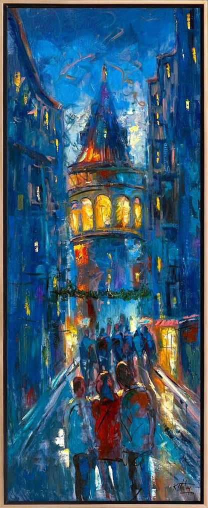 Mavi Rüyaların Sokağı Yağlı Boya Tablosu