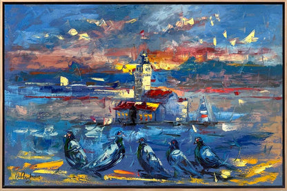 Kız Kulesi'nin Kuşlarla Melodisi Yağlı Boya Tablosu