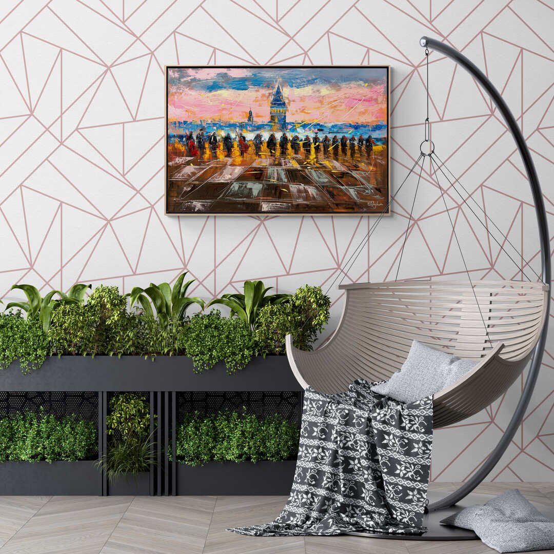 Galata'da Akustik Serenat Yağlı Boya Tablosu