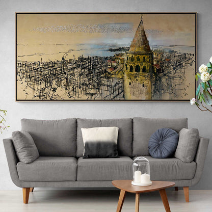 Galata'nın Görkemli Silueti Yağlı Boya Tablosu