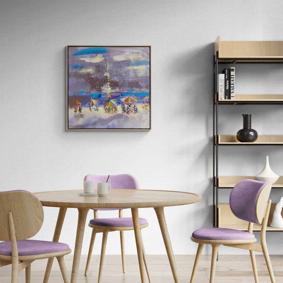 Soyut Denizdeki Sessiz Şarkı Kız Kulesi Yağlı Boya Tablosu