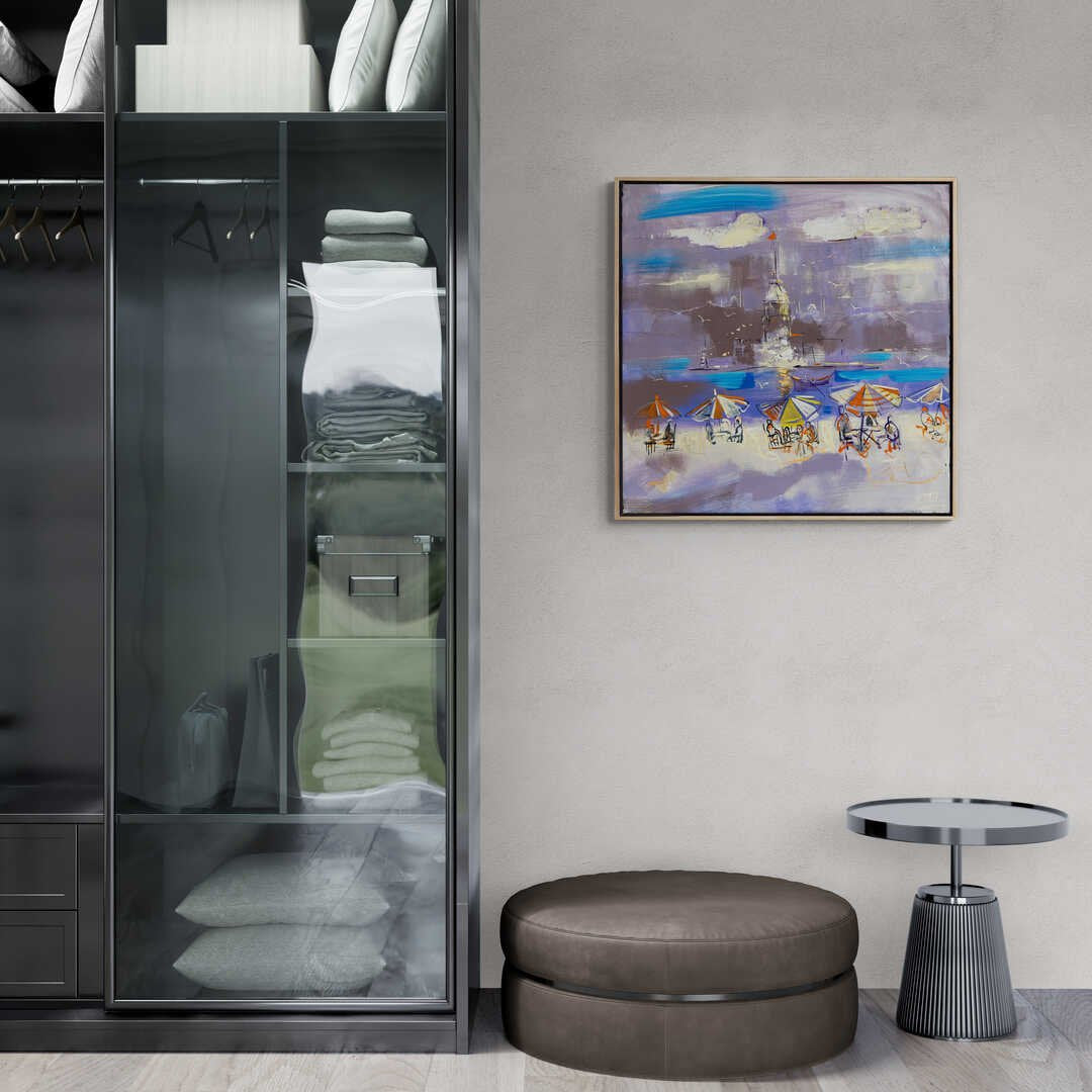 Soyut Denizdeki Sessiz Şarkı Kız Kulesi Yağlı Boya Tablosu