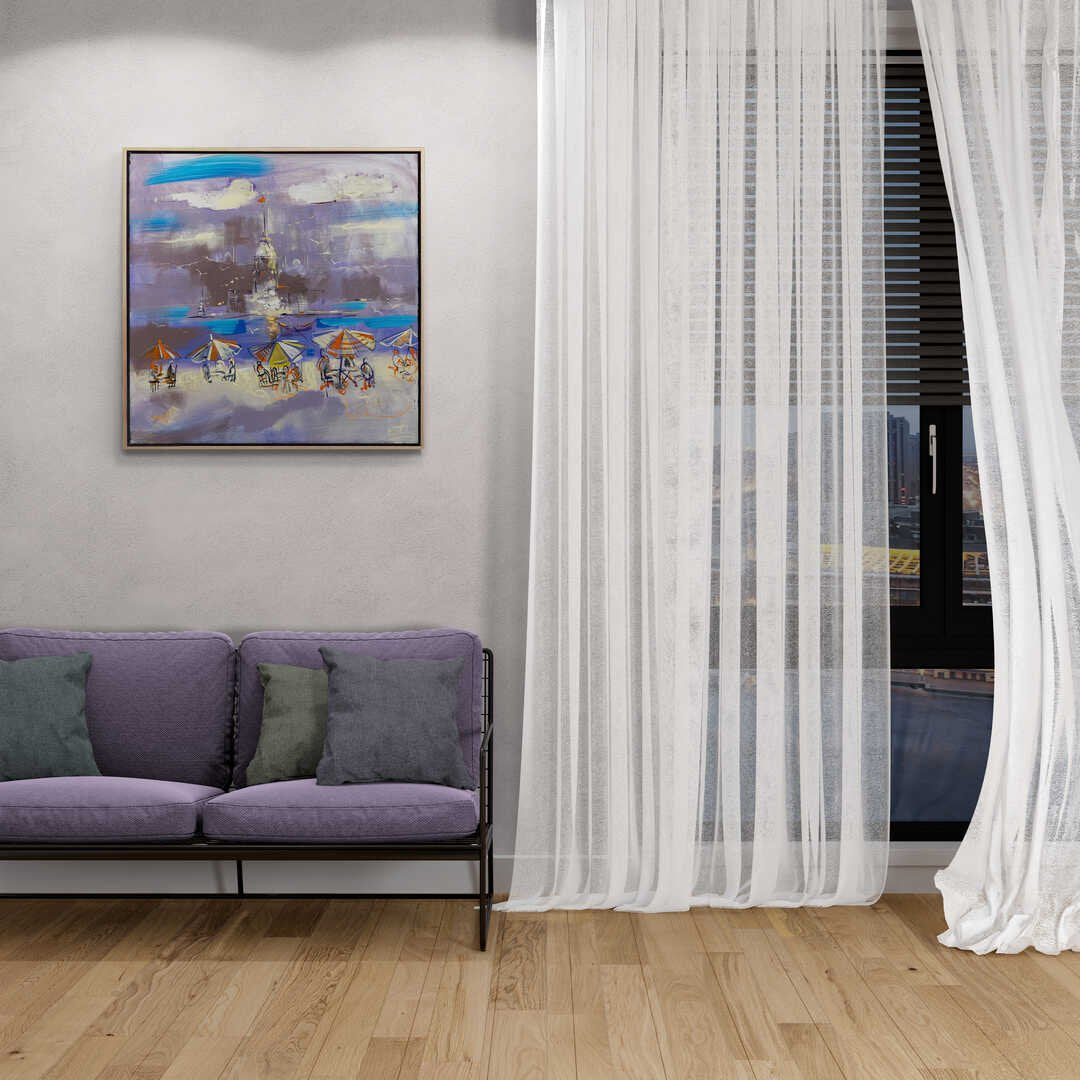 Soyut Denizdeki Sessiz Şarkı Kız Kulesi Yağlı Boya Tablosu