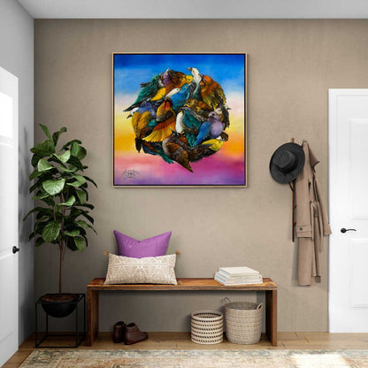 Kuşların Neşeli Şarkısı Yağlı Boya Tablosu