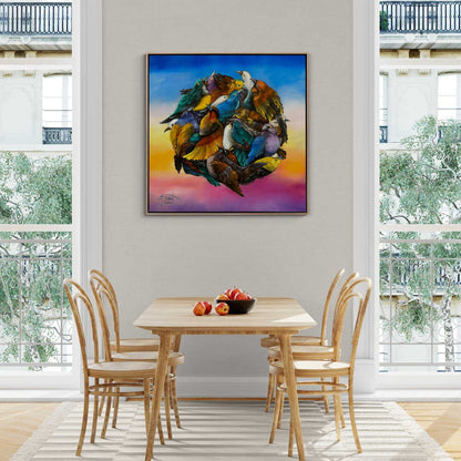 Kuşların Neşeli Şarkısı Yağlı Boya Tablosu