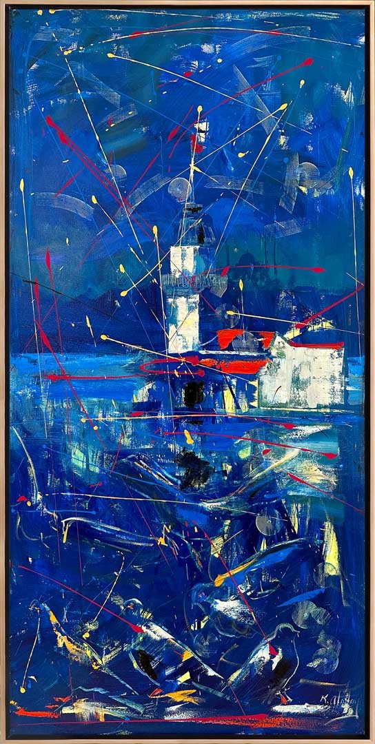 Soyut Kız Kulesi Parıltıları Yağlı Boya Tablosu