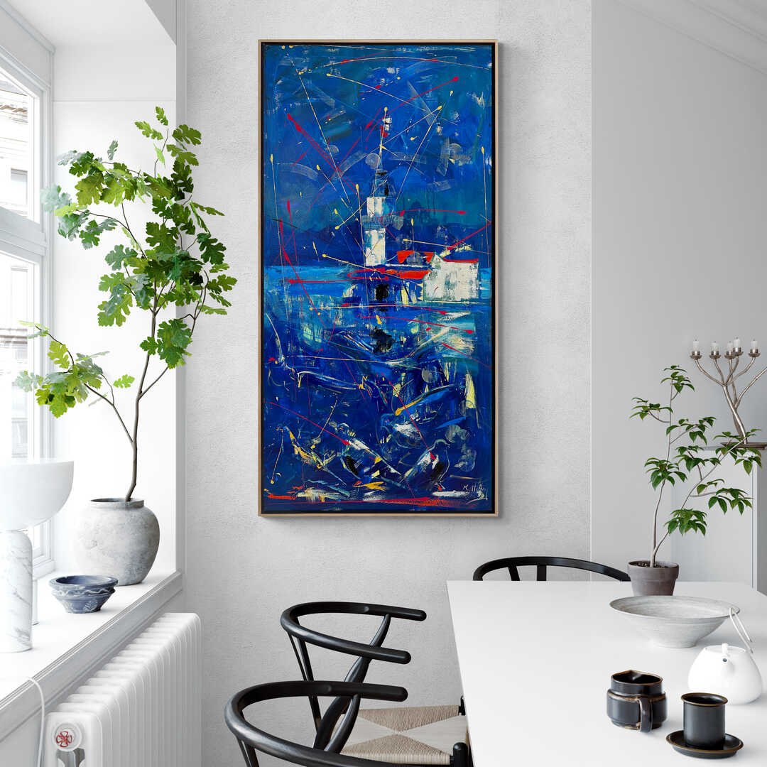 Soyut Kız Kulesi Parıltıları Yağlı Boya Tablosu