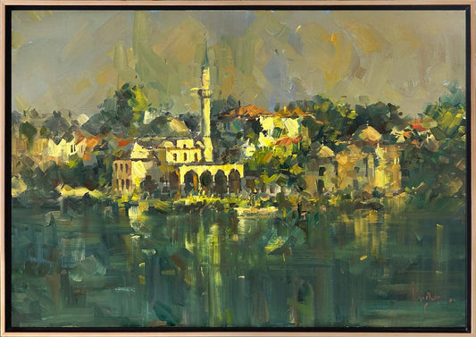 Deniz Manzaralı Cami Yağlı Boya Tablosu