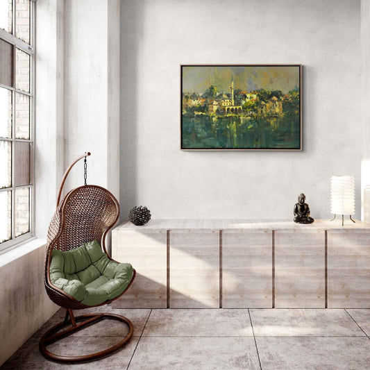 Deniz Manzaralı Cami Yağlı Boya Tablosu