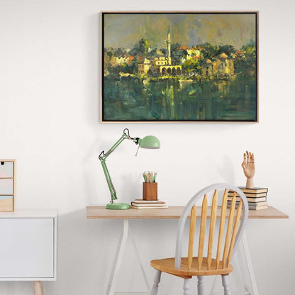 Deniz Manzaralı Cami Yağlı Boya Tablosu