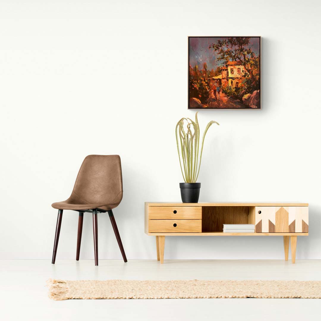 Nostalji Kokan Eski Köy Evleri Yağlı Boya Tablosu