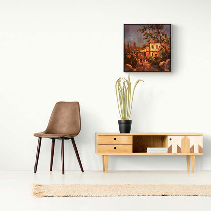 Nostalji Kokan Eski Köy Evleri Yağlı Boya Tablosu