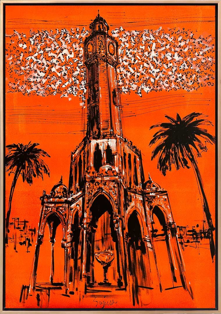 İzmir'in Simgesi Saat Kulesi Yağlı Boya Tablosu