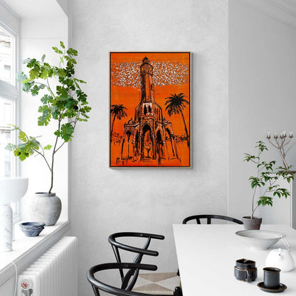 İzmir'in Simgesi Saat Kulesi Yağlı Boya Tablosu