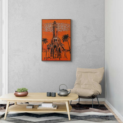 İzmir'in Simgesi Saat Kulesi Yağlı Boya Tablosu