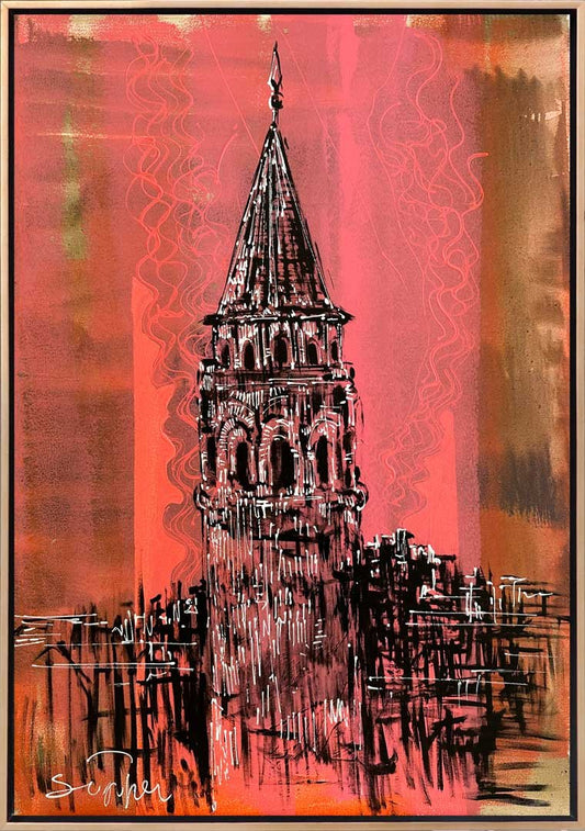 Galata Kulesi'nin Çizgileri Yağlı Boya Tablosu