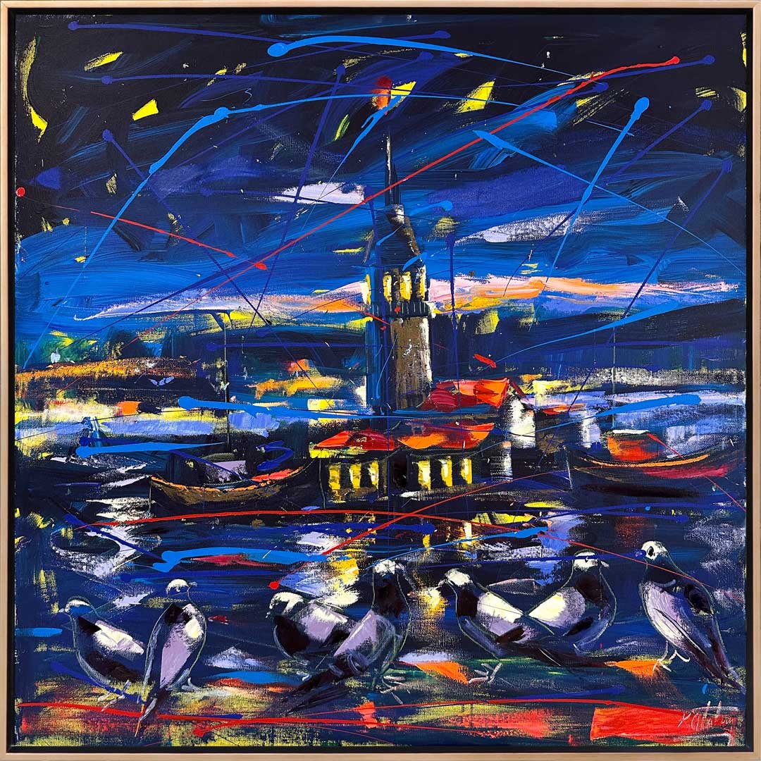 Ay Işığında Kız Kulesi Yağlı Boya Tablosu