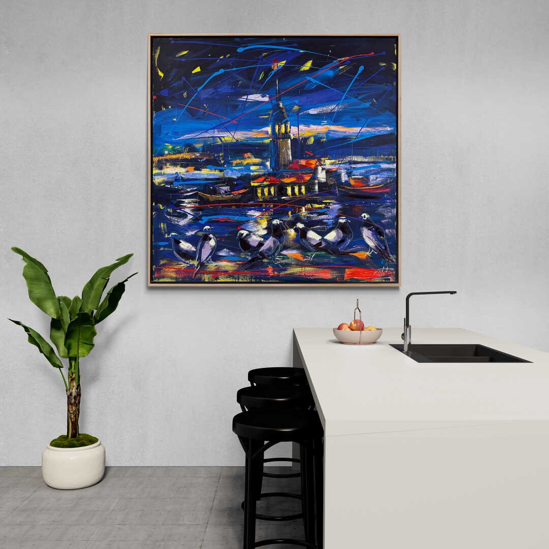 Ay Işığında Kız Kulesi Yağlı Boya Tablosu