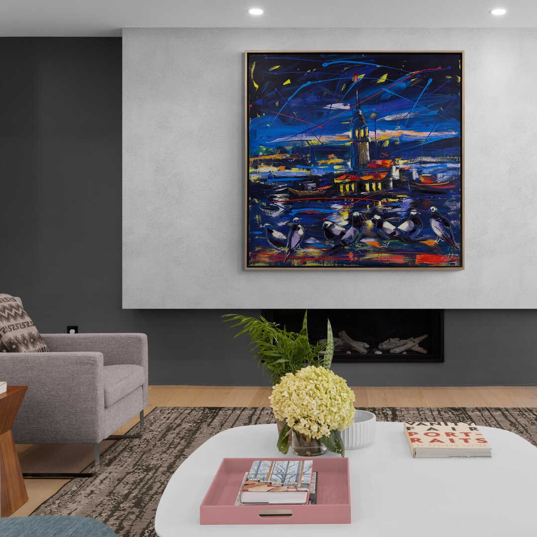 Ay Işığında Kız Kulesi Yağlı Boya Tablosu