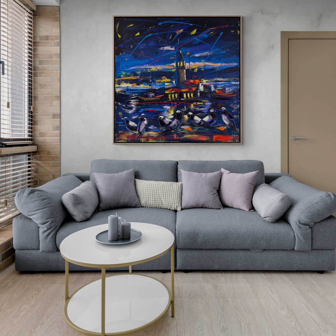 Ay Işığında Kız Kulesi Yağlı Boya Tablosu