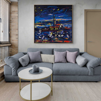 Ay Işığında Kız Kulesi Yağlı Boya Tablosu