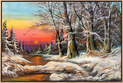 Bembeyaz Kar Manzarası Yağlı Boya Tablosu