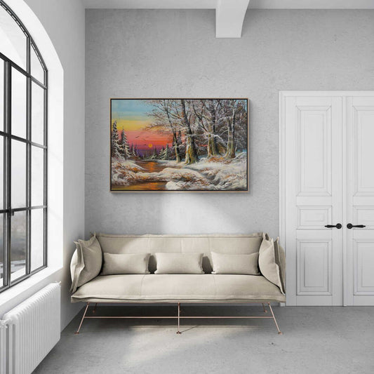 Bembeyaz Kar Manzarası Yağlı Boya Tablosu