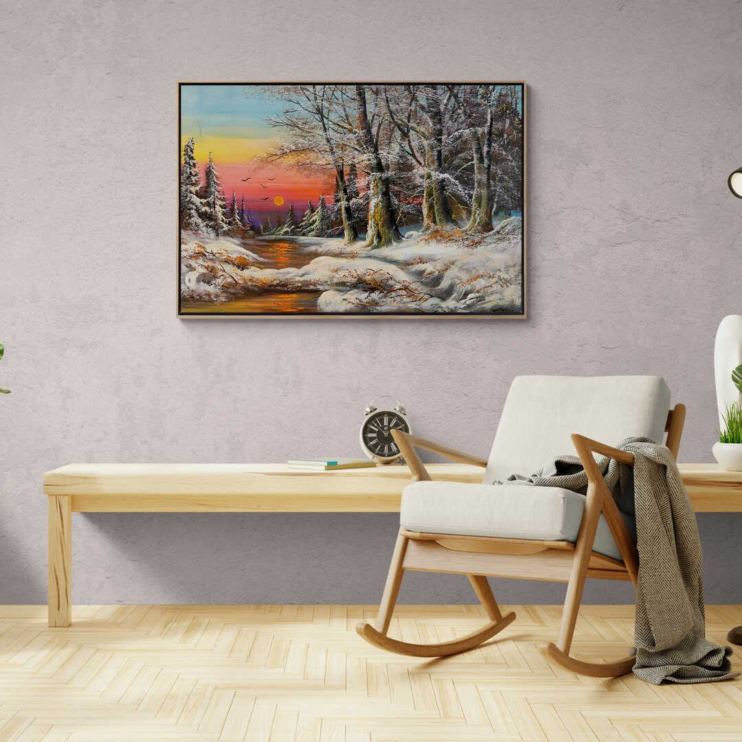 Bembeyaz Kar Manzarası Yağlı Boya Tablosu