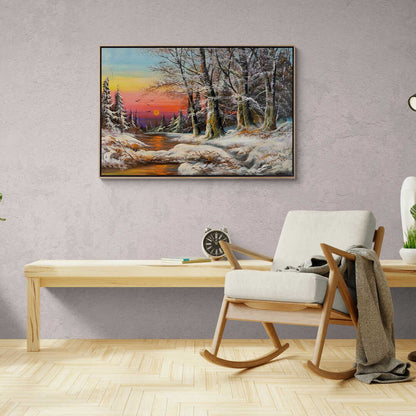 Bembeyaz Kar Manzarası Yağlı Boya Tablosu