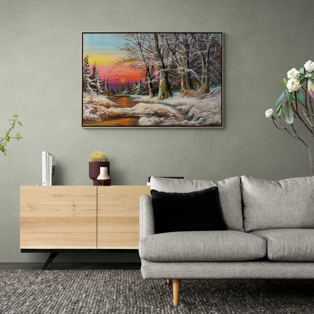 Bembeyaz Kar Manzarası Yağlı Boya Tablosu