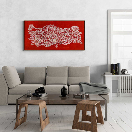 Kırmızı Fonlu Fetih Suresi Yağlı Boya Hat Tablosu