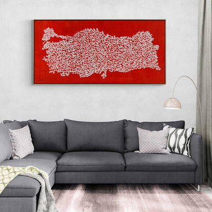 Kırmızı Fonlu Fetih Suresi Yağlı Boya Hat Tablosu