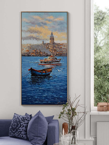 Boğazdan Galata Kulesi Yağlı Boya Tablosu