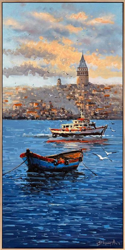 Boğazdan Galata Kulesi Yağlı Boya Tablosu