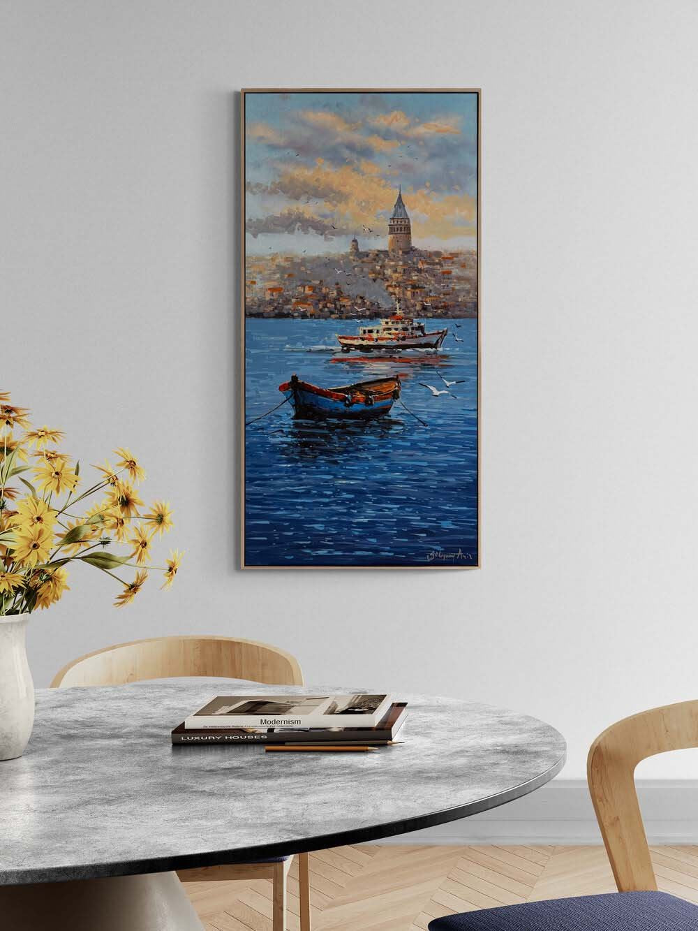 Boğazdan Galata Kulesi Yağlı Boya Tablosu