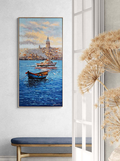 Boğazdan Galata Kulesi Yağlı Boya Tablosu