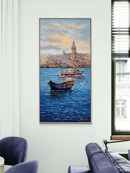 Boğazdan Galata Kulesi Yağlı Boya Tablosu