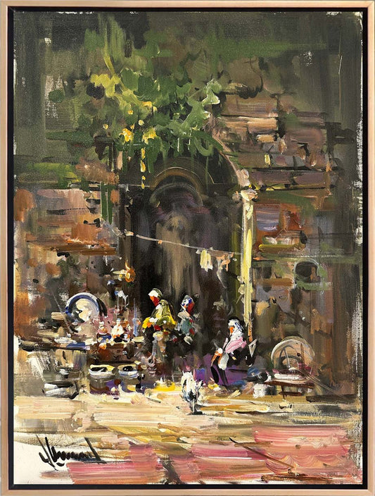 Kapı Önünde Akşam Hazırlıkları Yağlı Boya Tablosu