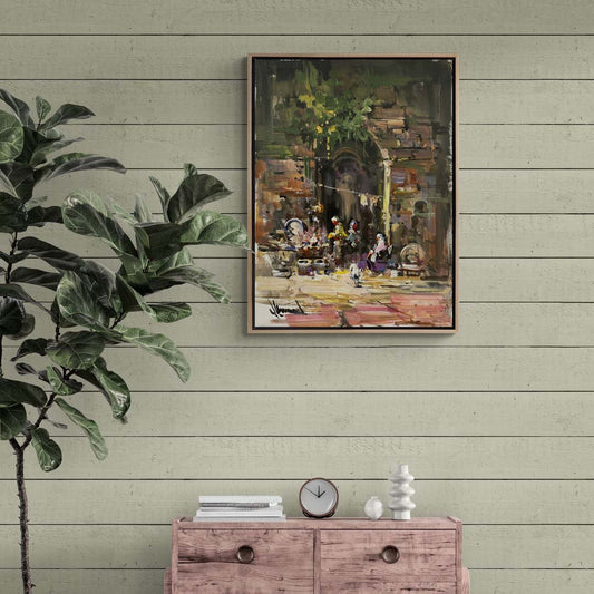 Kapı Önünde Akşam Hazırlıkları Yağlı Boya Tablosu