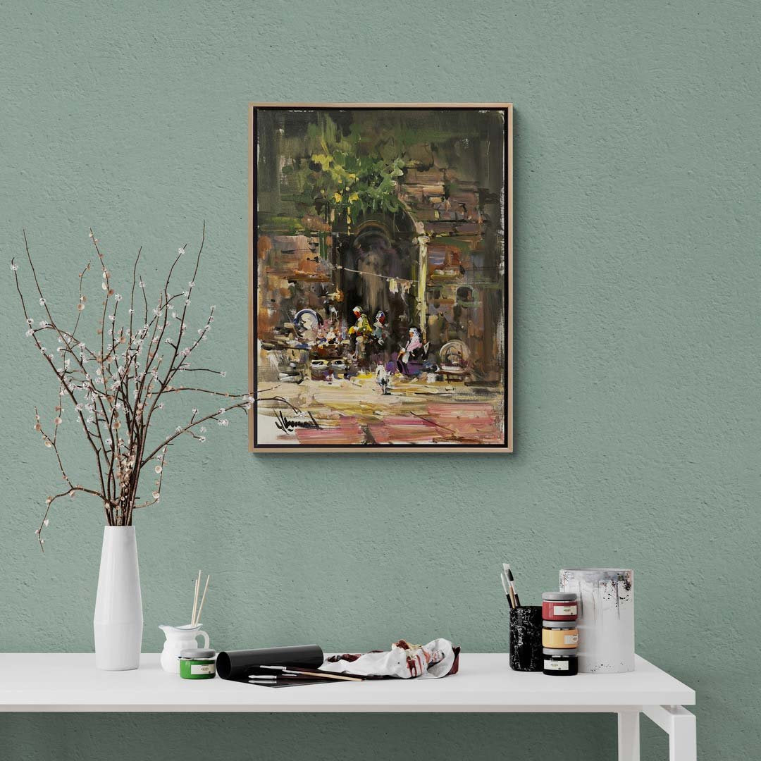 Kapı Önünde Akşam Hazırlıkları Yağlı Boya Tablosu