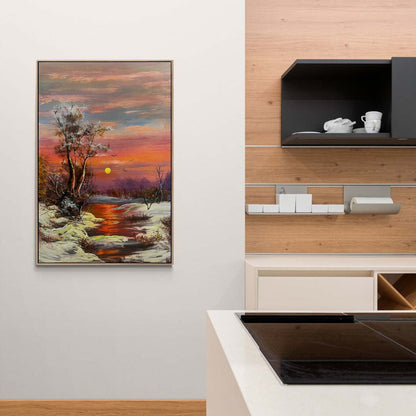 Dere Kenarında Kar Manzarası Yağlı Boya Tablosu