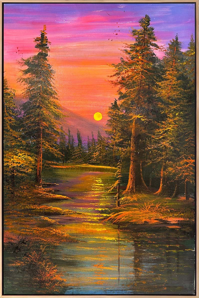 Kırmızı ve Mor Günbatımı Yağlı Boya Tablosu