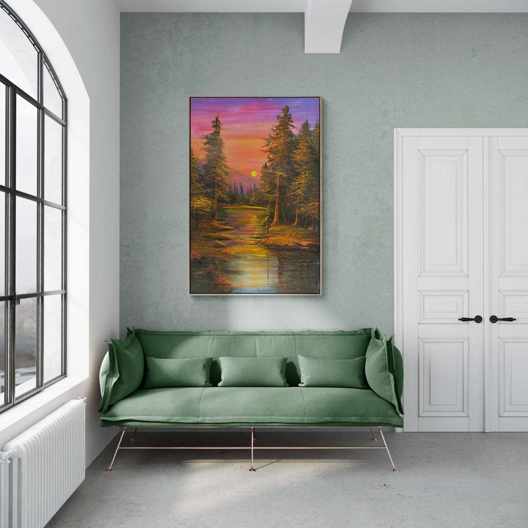 Kırmızı ve Mor Günbatımı Yağlı Boya Tablosu