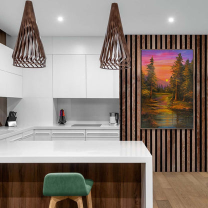 Kırmızı ve Mor Günbatımı Yağlı Boya Tablosu