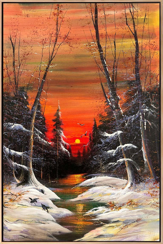 Karlı Dere Yansımaları Yağlı Boya Tablosu