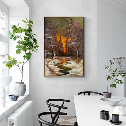 Karlı Dere Yansımaları Yağlı Boya Tablosu