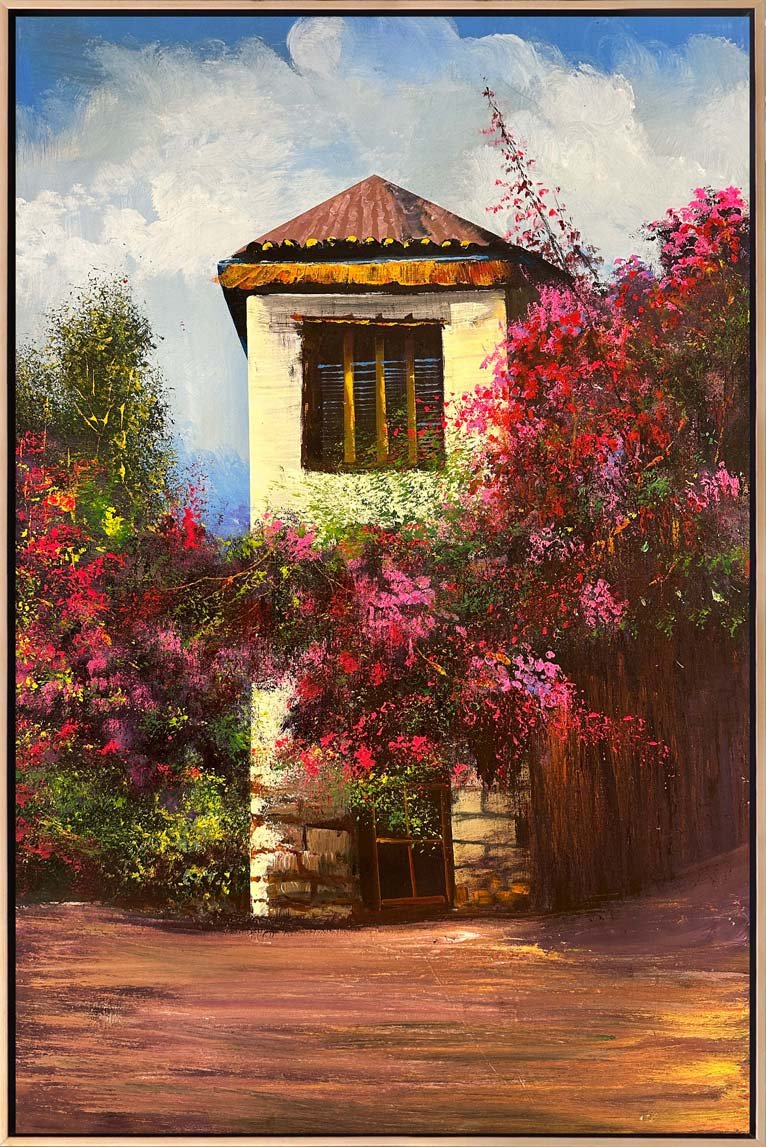 Erguvanların Arasındaki Ev Yağlı Boya Tablosu