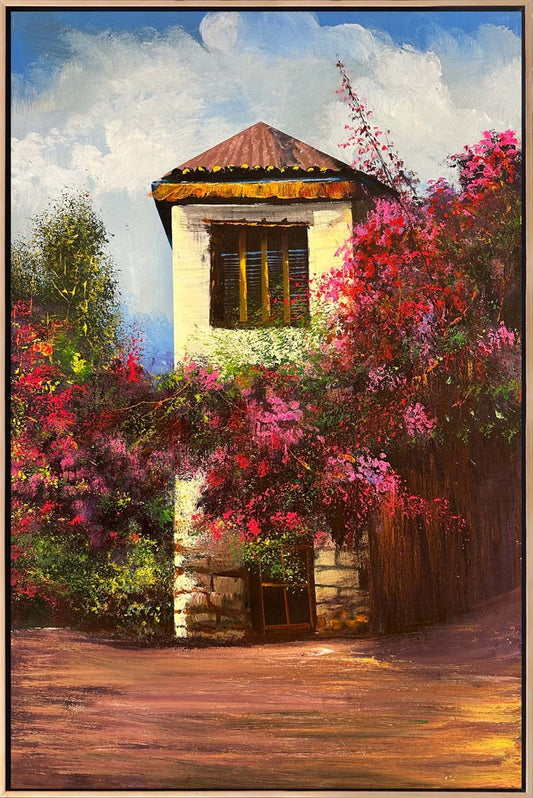 Erguvanların Arasındaki Ev Yağlı Boya Tablosu